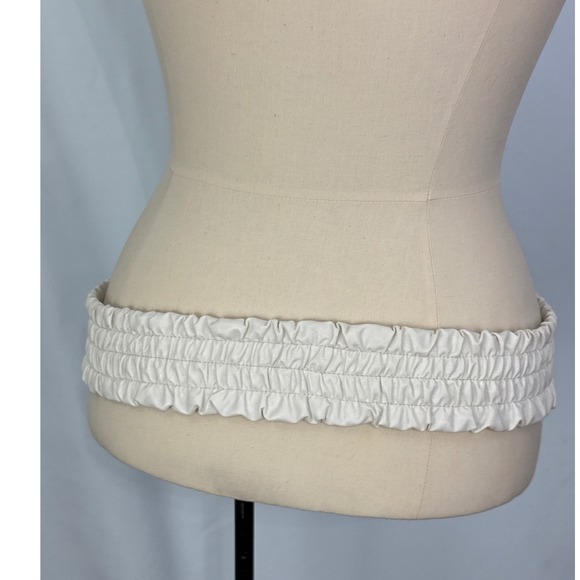 Nine West Off White Elastic Ruched Wide Cinch Belt Buckle Size L/XL 33-36 Waist - Picture 3 of 12